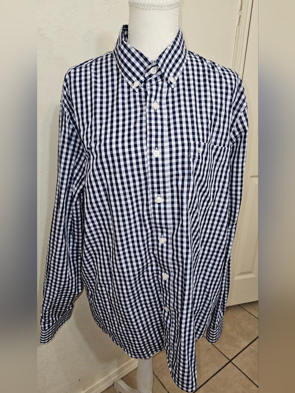 Dockers Navy and White Gingham Button-Down Shirt
